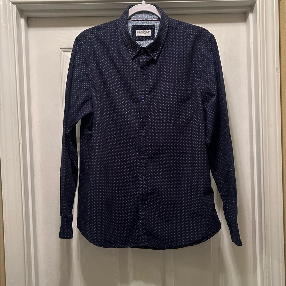 Men's Navy Patterned Button Down Shirt